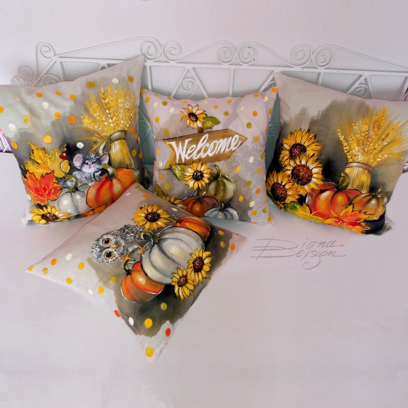 Pumpkin Pillow Covers Hand Painted Pillow Cover Autumn Etsy