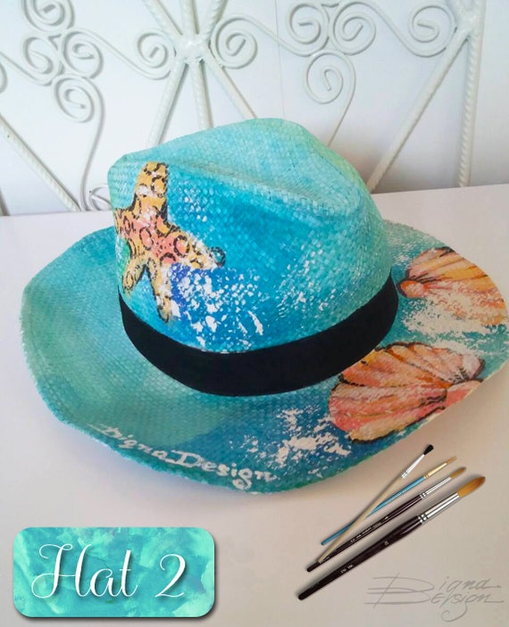 Hand-painted Seashell Sun Hat: Floral Summer Art - Etsy display picture 1