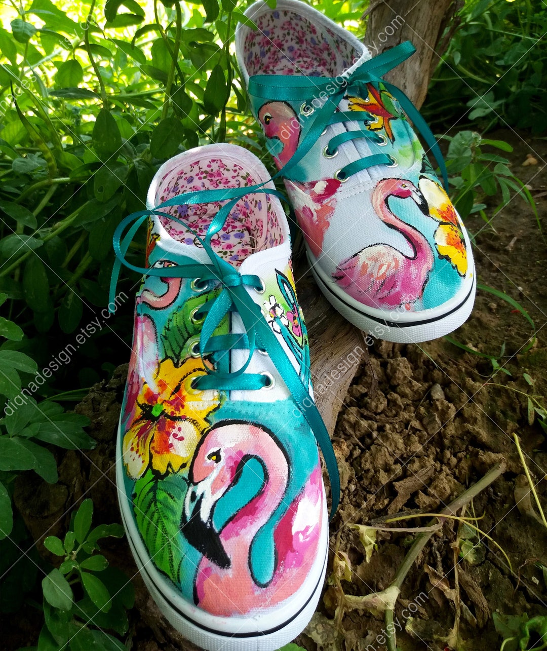 Zapatillas de flamenco pintadas a mano: zapatos hawaianos tropicales  México