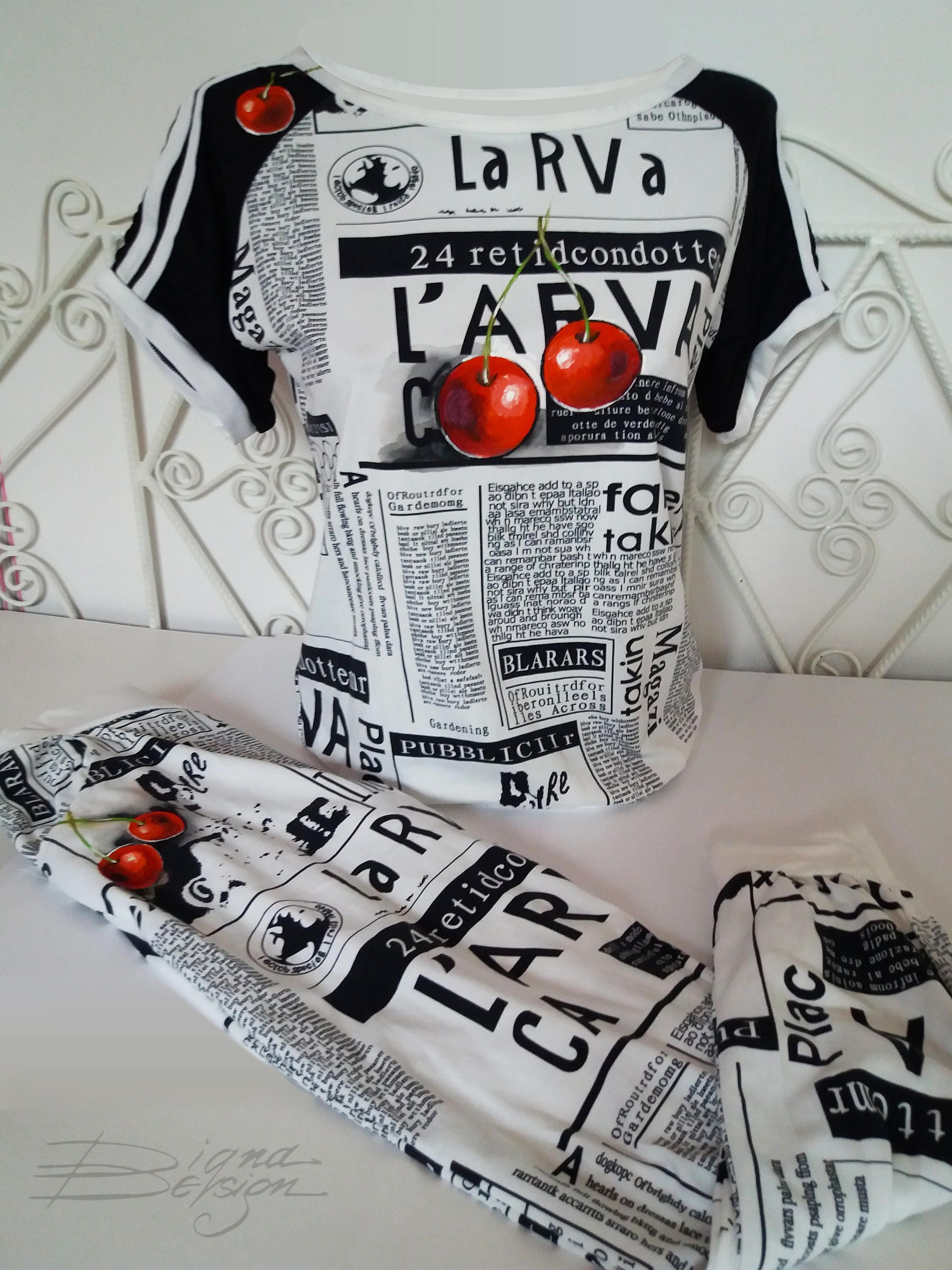 Hand Painted Two Piece Set, Handpainted Cherry Set, Two Piece  