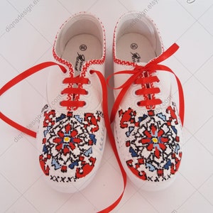 Bulgarian Art Sneakers, Hand Painted Sneakers, Bulgarian Art Footwear, Painted Sneakers, Red White Sneakers, Hand Painted Shoes