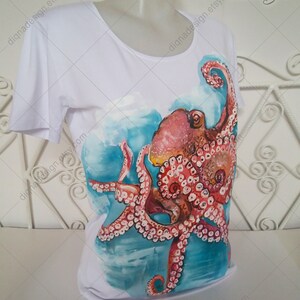 Handmålad bläckfisk-T-shirt: Original konst-T-shirt bild 2
