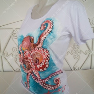 Handmålad bläckfisk-T-shirt: Original konst-T-shirt bild 3