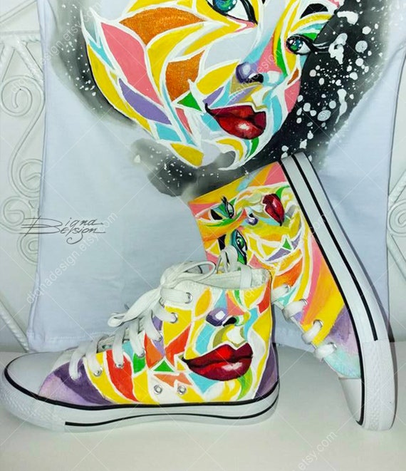 Pop Art Sneakers, Handpainted Hi Tops, Pop-art Shoes