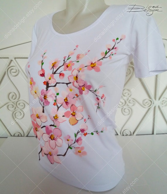 Hand-painted Cherry Blossom T-shirt: Floral Spring Art - Etsy