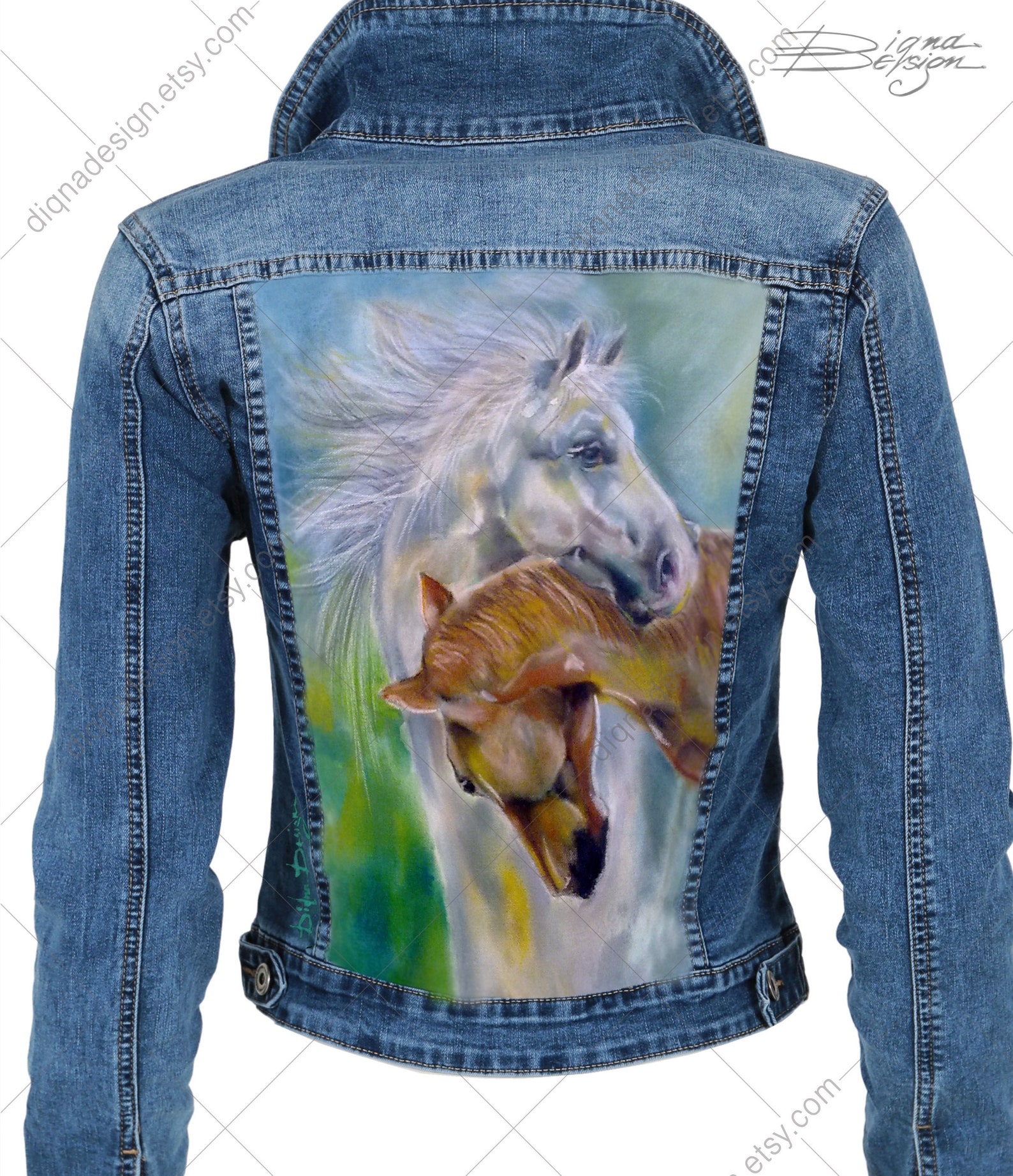 Jacket With Horses Hand Painted Jean Jacket Horses Painting Etsy
