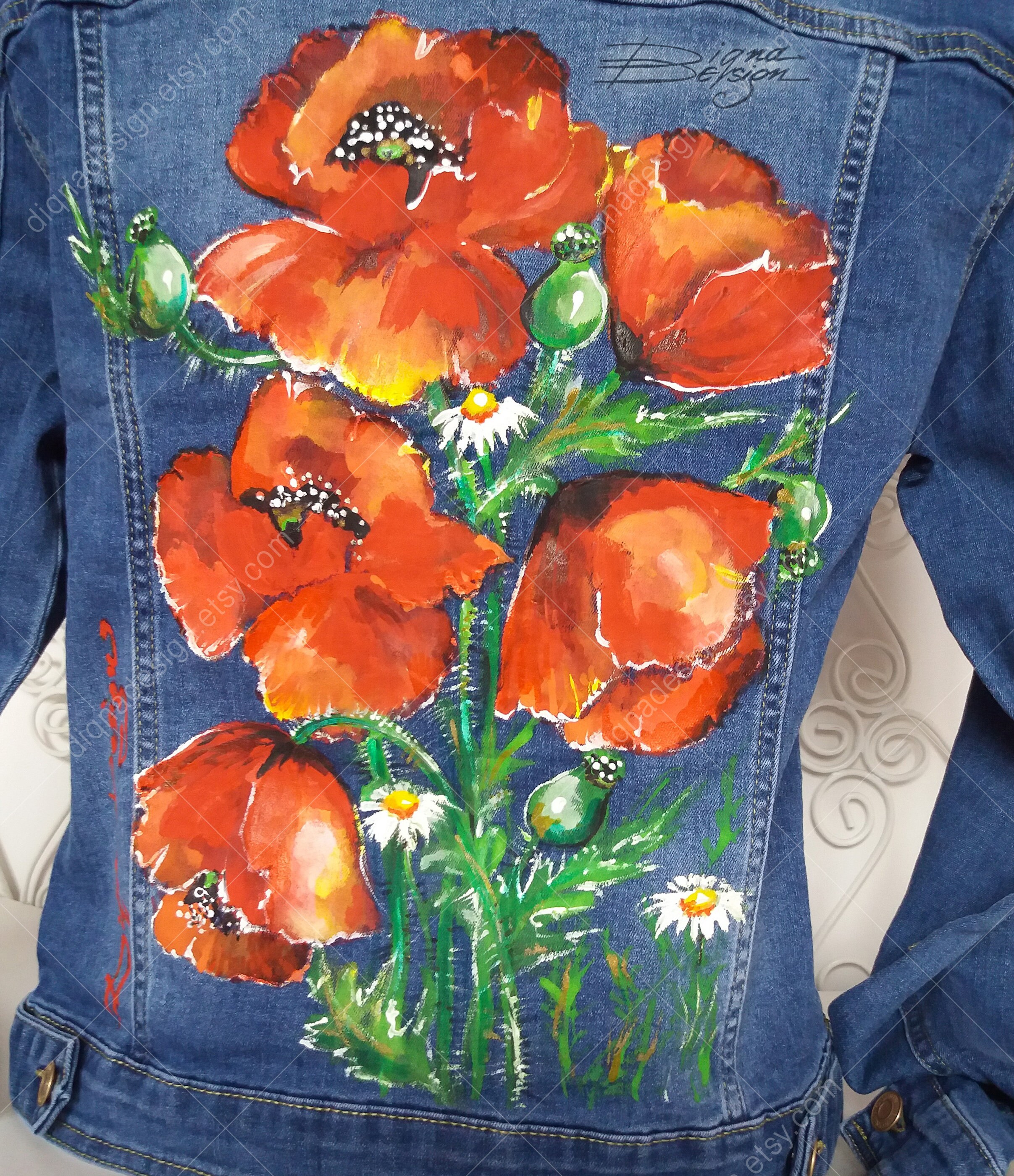 Hand-painted Poppy Denim Jacket: Floral Jean Jacket - Etsy Canada