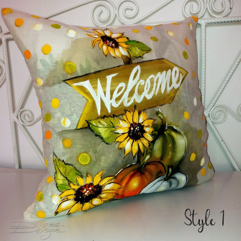 Pumpkin Pillow Covers Hand Painted Pillow Cover Autumn Etsy