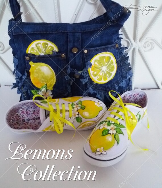 Hand-painted Lemon Sneakers: Tropical Art Shoes - Etsy Israel