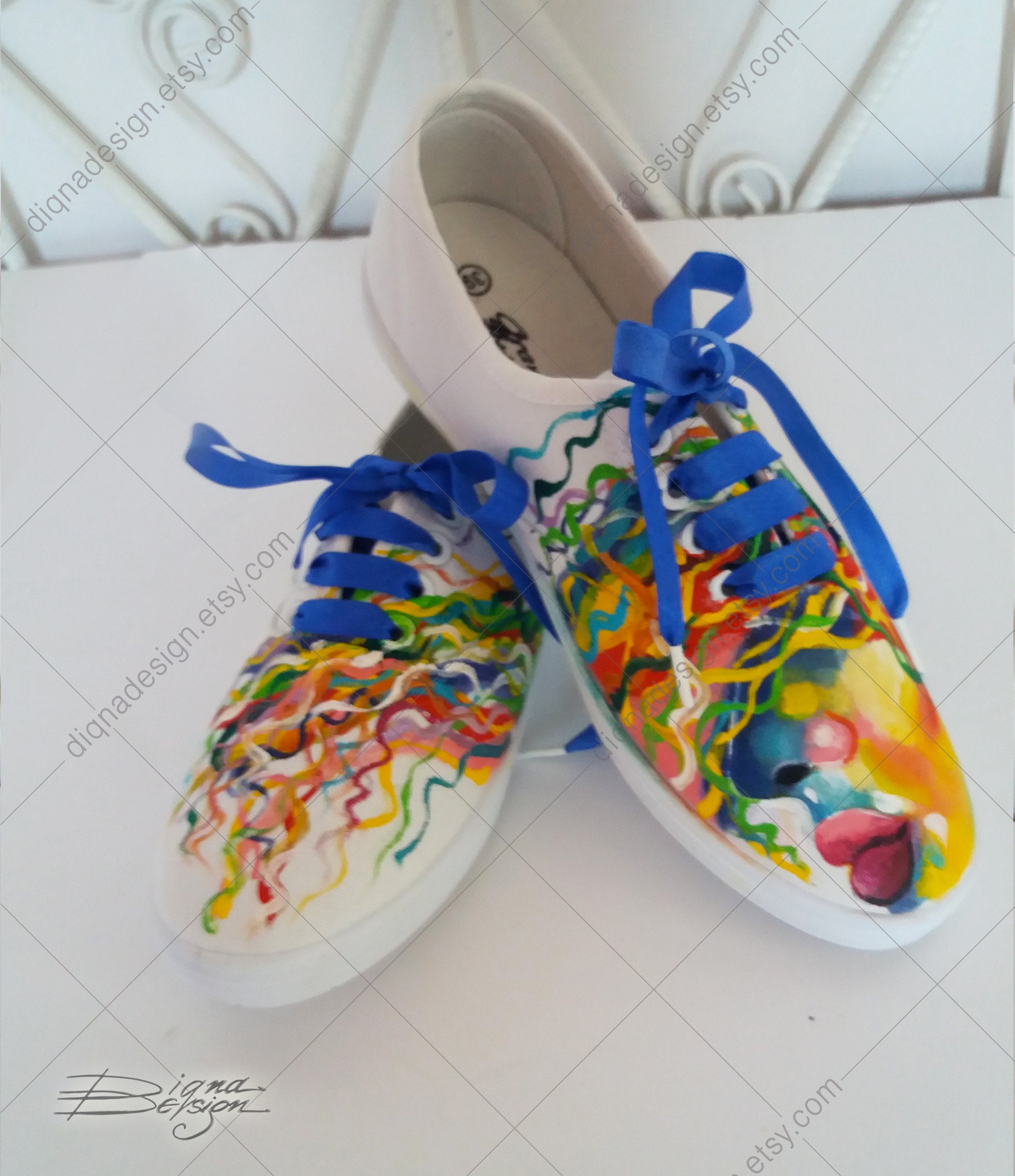 Hand Painted Pop Art Sneakers: Colorful Woman Art Footwear