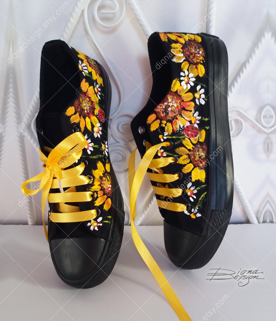 Sunflowers Sneakers Sunflowers Shoes Hand Painted Shoes Black and Yellow Sneakers Sunflowers Art Sunflowers Footwear Etsy