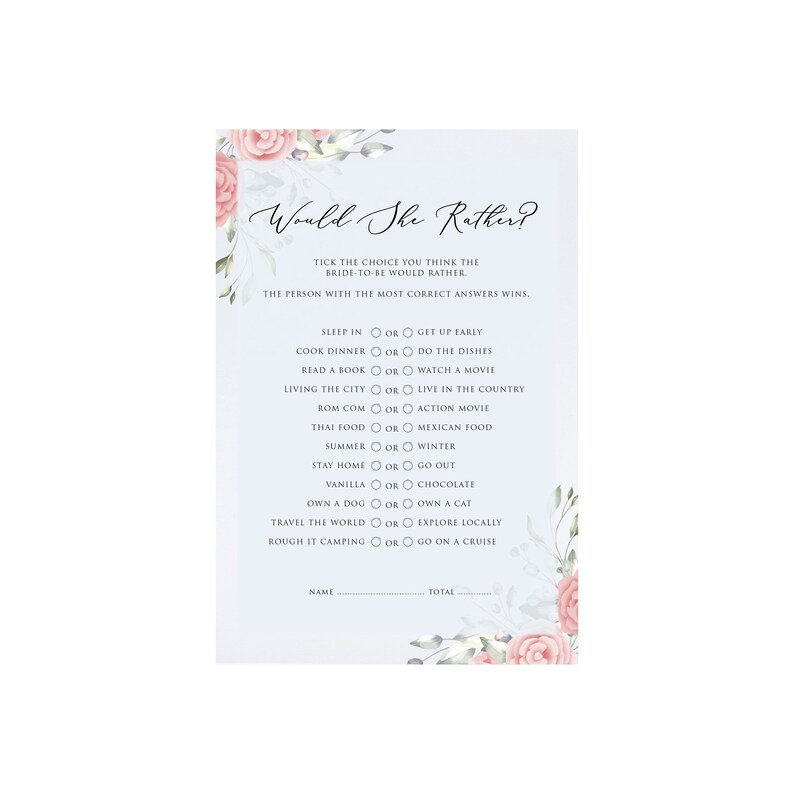 Would She Rather Bridal Shower Games Kitchen Tea Games Etsy
