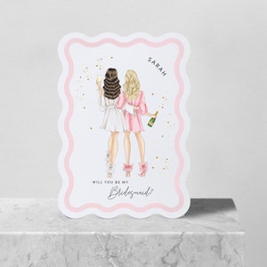 Bridesmaid Maid of Honour Proposal | Card | Personalisable Illustrated Robes | Bridesmaid Proposal Wave Card | Card For Proposal Box