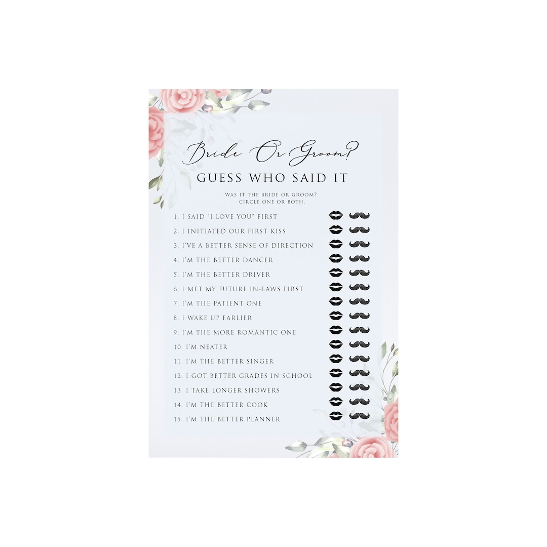 Guess Who Said It Bride or Groom Bridal Shower Games Etsy