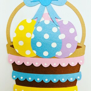 Handmade Die Cuts EASTER BASKET with Polka Dot Eggs Paper Piecing Embellishment for Card Making Scrapbook or Paper Crafts