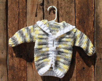 Infant Crochet Hoodie with Buttons, Size 3-6 months, Ready-To-Ship