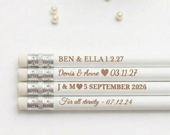 Personalized white wedding pencils, Custom Favors for guests in bulk