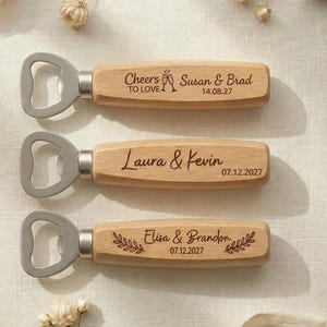 Lot de 10, 25 ou 50 ouvre-bouteilles en bois personnalisés, cadeaux de mariage pour les invités, cadeaux personnalisés pour les garçons d'honneur, cadeaux d'invités, articles promotionnels pour entreprises