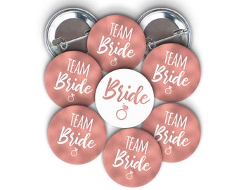 Bachelorette pins, bachelorette BUTTONS, team bride pins, bride button, bachelorette party favors, hen party badges, 59mm 2.3&quot;