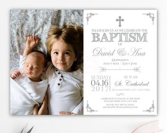 twin christening invitation etsy