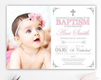 Baptism Photo Invitation Girl Spanish Baptism Invitation Etsy
