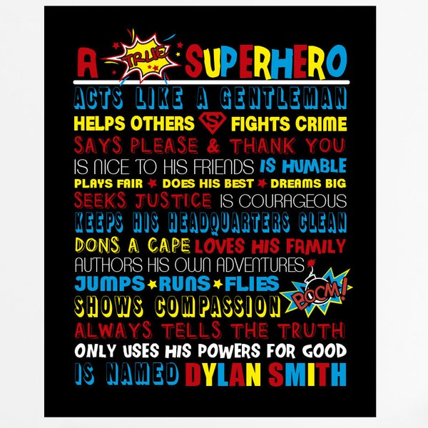 A true superhero, Superhero Rules, Superhero Room Decor, superhero clipart, Boys Room Decor, superhero wall art, superhero poster, party