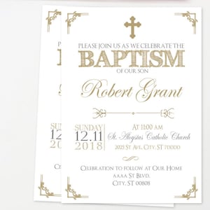 Invitations à se baptiser, invitation au baptême d'or et d'argent, baptême de fille, baptême de garçon, baptême de bébé, christianisme, cartes, enveloppes BFC02