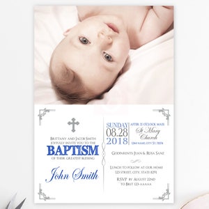 Reale blu Christening Invitation Boy, Baptism Invitation Boy, Christening Inviti, stampabile, Inviti Spagnoli, Argento Battesimo BFC02