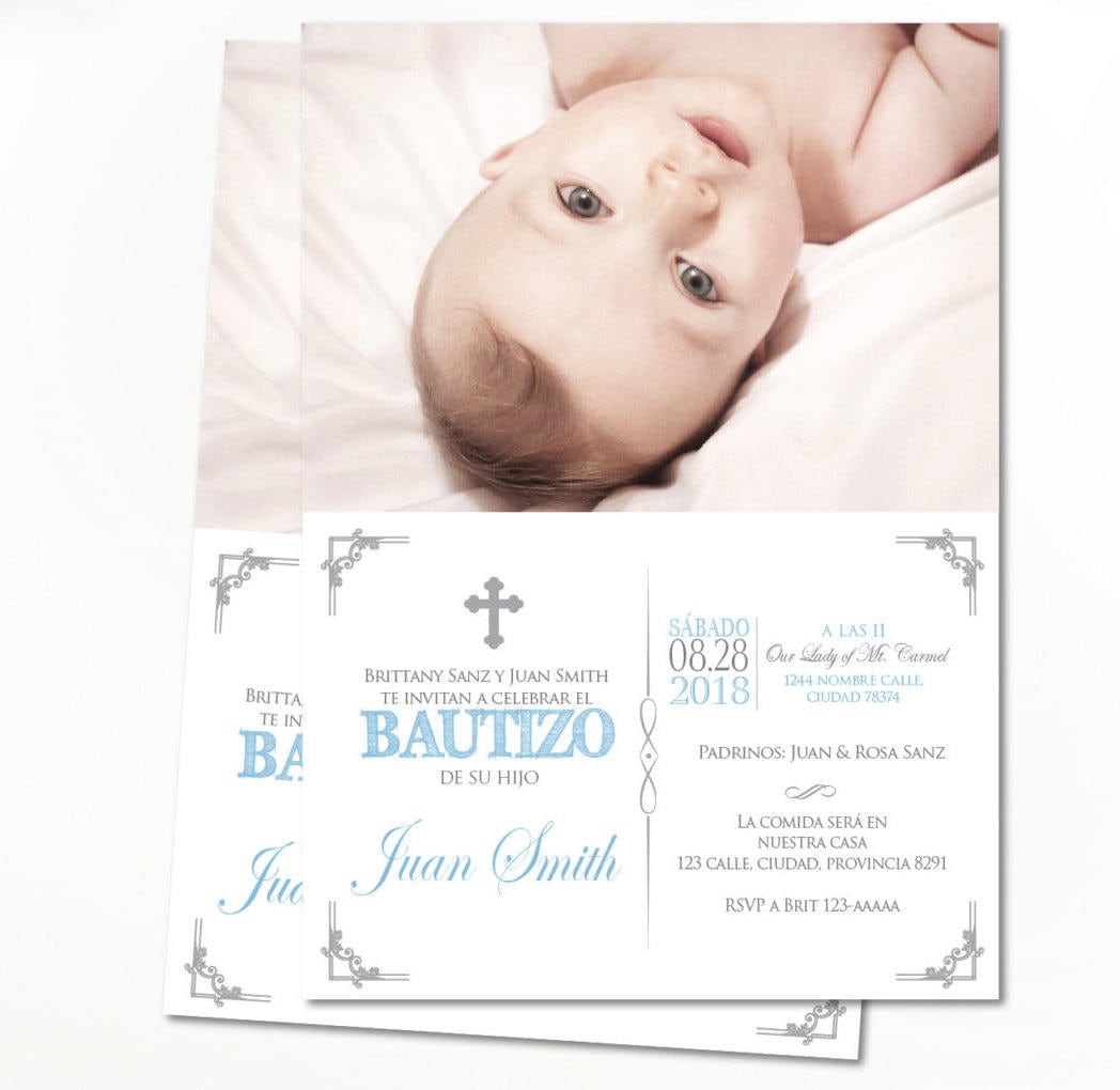 Silver Baptism Invitation Boy Landscape Photo Baptism Boy Etsy UK