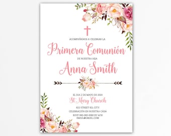 First communion invitation spanish girl, first communion invitation  printable, primera comunion, 1st communion, invitacion español