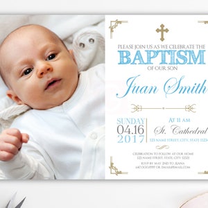Oro Christening Invito Ragazzo, Battesimo Invito Ragazzo, Inviti Battesimi, Stampabile, Inviti Spagnoli, Comunione BFC02