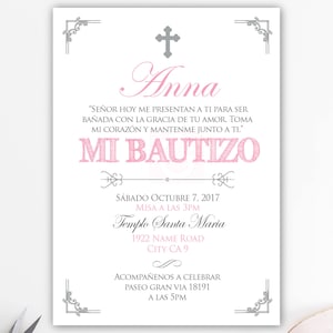 bautizo invitations in spanish, Baptism, baptism invitation, baptism invitation girl, bautizo, invitation printable, Christening, BFC02