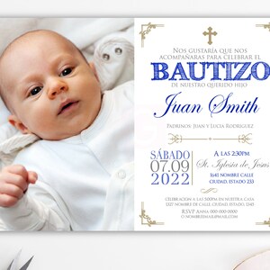 Garçon d'invitation de baptême espagnol, garçon d'invitation de baptême en espagnol, invitations de baptême, invitation de baptême espagnole, imprimable, BFC02