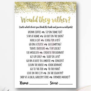 Gold Would they rather bridal shower game, Who knows the Bride and Groom Best, Bridal Shower Game, Bridal Shower Instant Download BR01