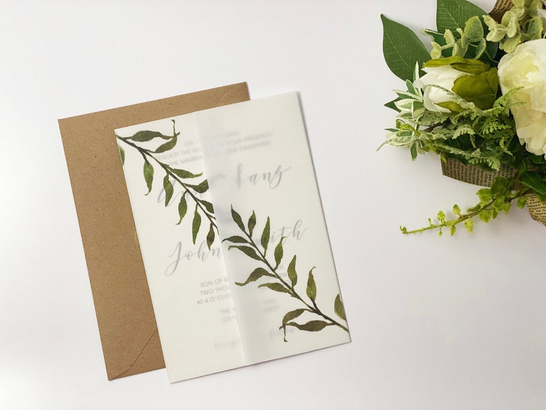 Greenery Vellum Jacket for 5x7 Wedding Invitations Printed Etsy