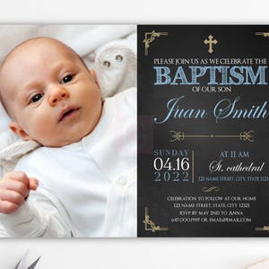 Boy Christening Invitation, Baptême Invitation Boy, Christening Invitations, Printable, Invitations espagnoles, Communion, Baptême d'Or BFC01