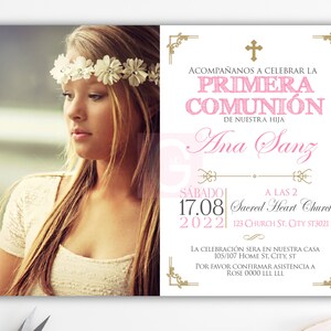 Première invitation de communion en espagnol, première invitation de communion fille, invitation en espagnol, christianisme, imprimable, imprimable BFC02