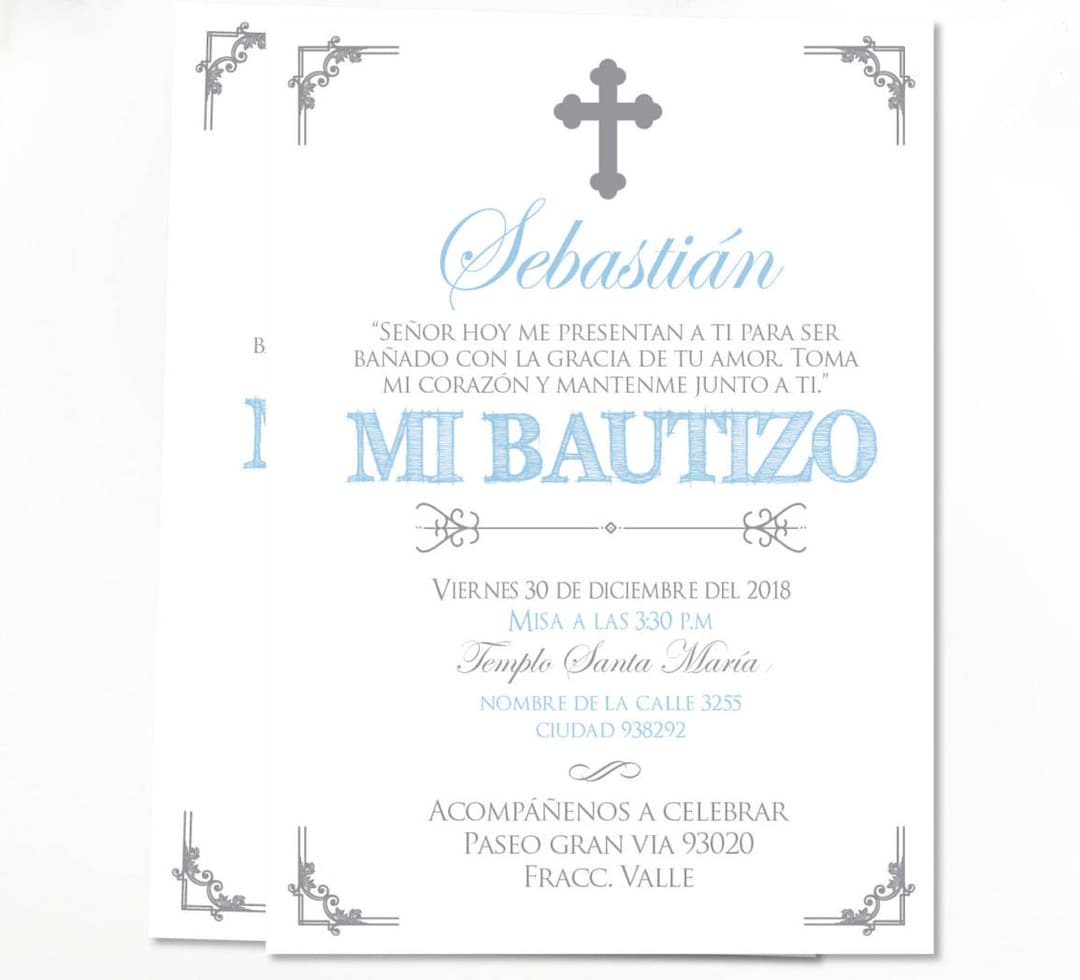 Silver Baptism Invitation Boy Spanish, Baptism Invitation Printable, Christening Invitation