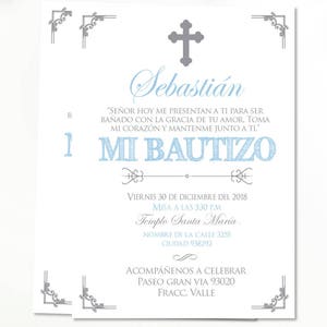 invitations au baptême, invitation au baptême bleu et argent, baptême des garçons, baptême de bébé, christianisme, cartes, bleu, enveloppes BFC02