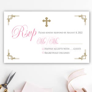 bautizo rsvp rosa, baptism rsvp, imprimible, mi bautizo, baptism cards, digital file, bautizo, comunion, oro, baptism gold BFC02
