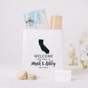 Personalized State Wedding Welcome Bags | Custom Guest Bags | Hotel Welcome Kit with Names & Date | Bulk wedding favors for guests