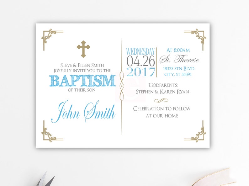 Gold and Blue Baptism Invitation Boy Spanish Baptism Etsy