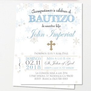 Taufen Einladungen junge Winter, Taufe spanischen Einladungen gedruckt, Taufe spanisch, Taufe Mädchen, Taufe Baby BFC03