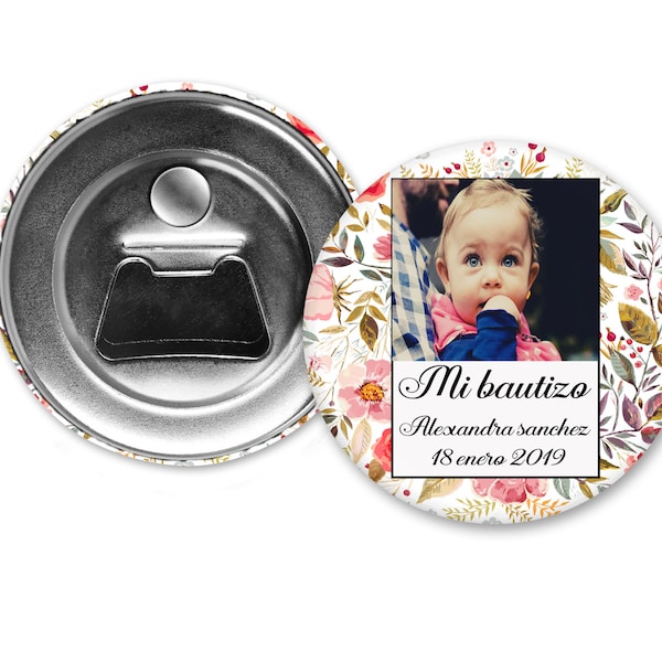 Spanish baptism favors, baptism favors girl, photo favors, Bottle Openers, Fridge Magnets, Beer bottle opener, personalized ,59mm 2.3"