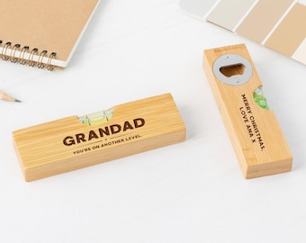 Personalised Wooden Spirit Level, Christmas gift grandad, Custom bottle opener and level measurer, 2 in 1 Multi function tool Bottle Opener