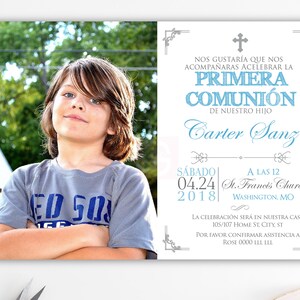 Invitation première communion garçon espagnol, premier garçon de communion, invitations imprimées, numérique, tableau noir, argent, ardoise BFC02