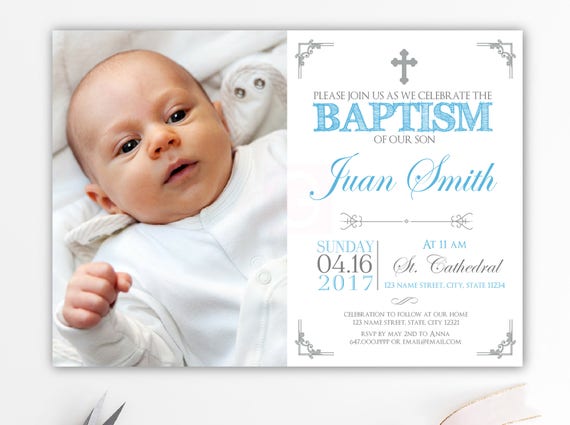 Printable Baptism Hamish Modern Photo Invitations Religious Invitation Printable Boy Baptism Invitation Photo Christening Invitation