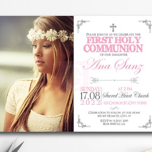 Première communion invitations fille, invitations imprimées, première invitation à la communion fille, première communion, invitations, fête BFC02