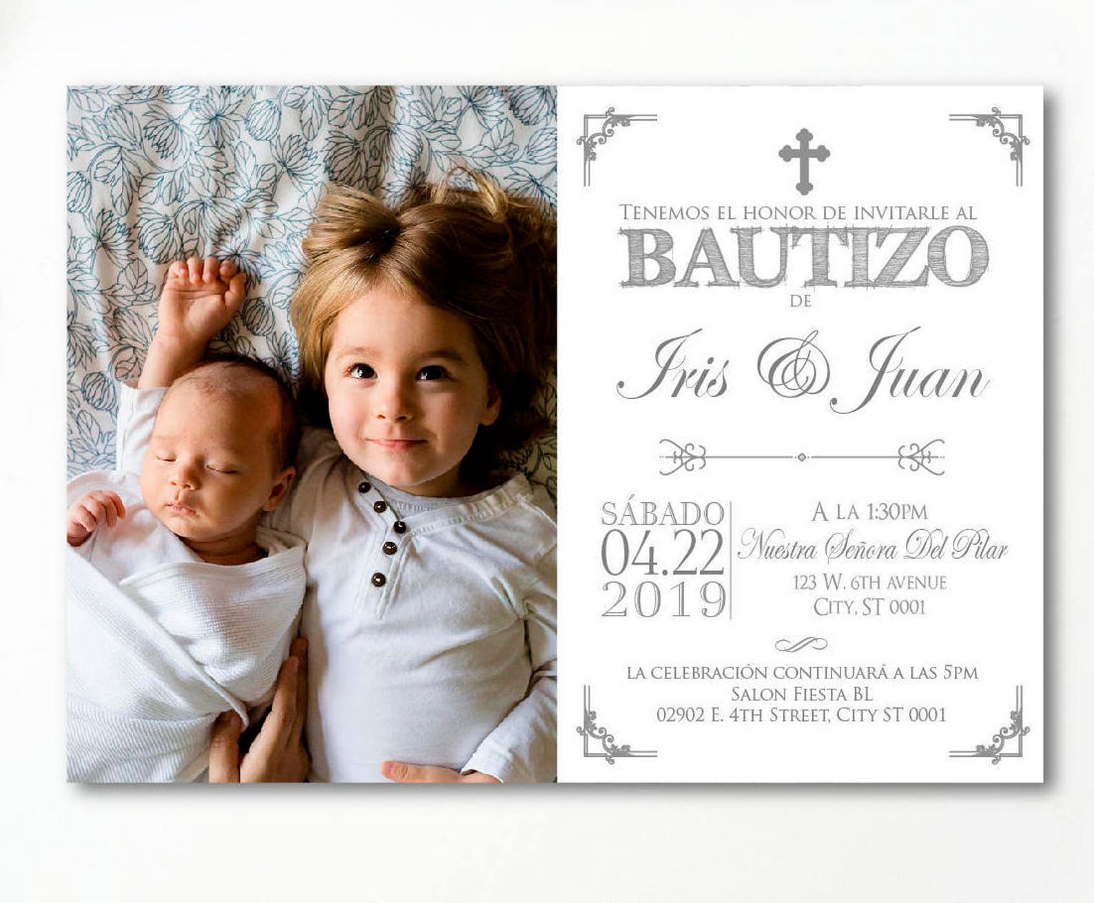 Siblings Baptism Invitation in Spanish Twins Baptism Etsy