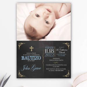Garçon d'invitation de baptême espagnol, garçon d'invitation de baptême en espagnol, invitations de baptême, invitation de baptême espagnole, imprimable, BFC01